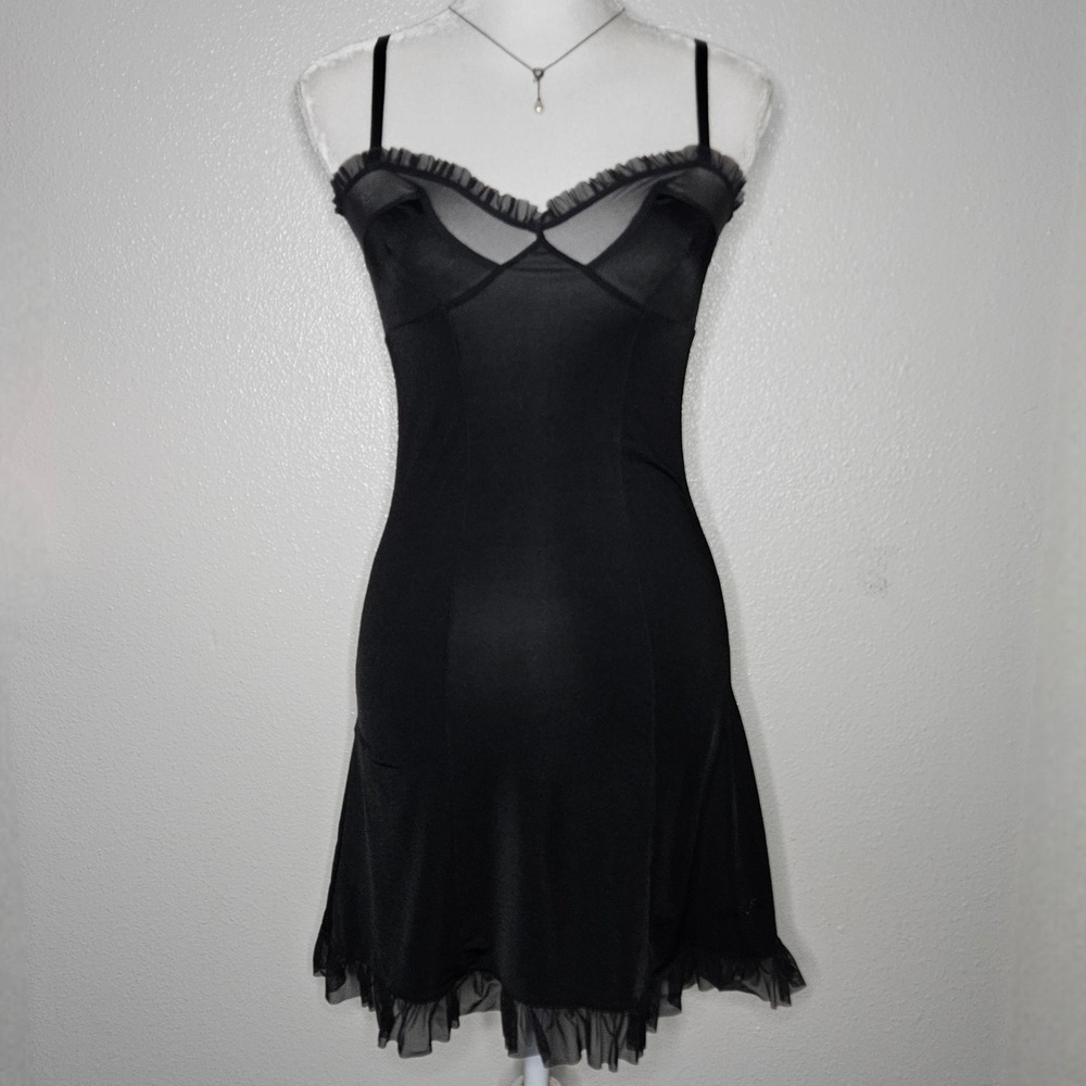 Victoria's Secret Sexy Little Things Black Mesh Ruffle Slip Dress